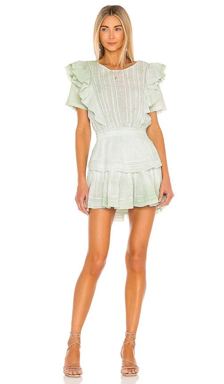 LoveShackFancy Natasha Dress in Moss Green Hand Dye Size Medium 100% Cotton